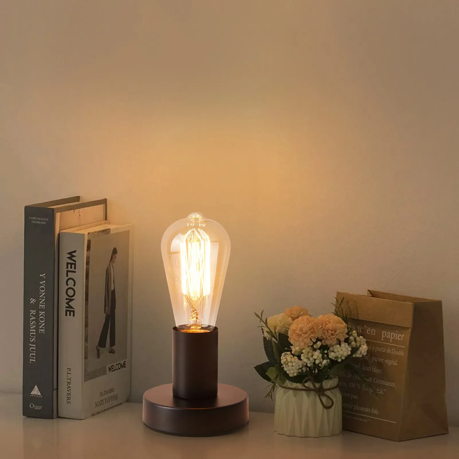 OuXean Vintage Table Lamp, Industrial Desk Lamp Small Retro Night Light Steampunk E26 Lamp Holder for Home Lighting, No Bulb