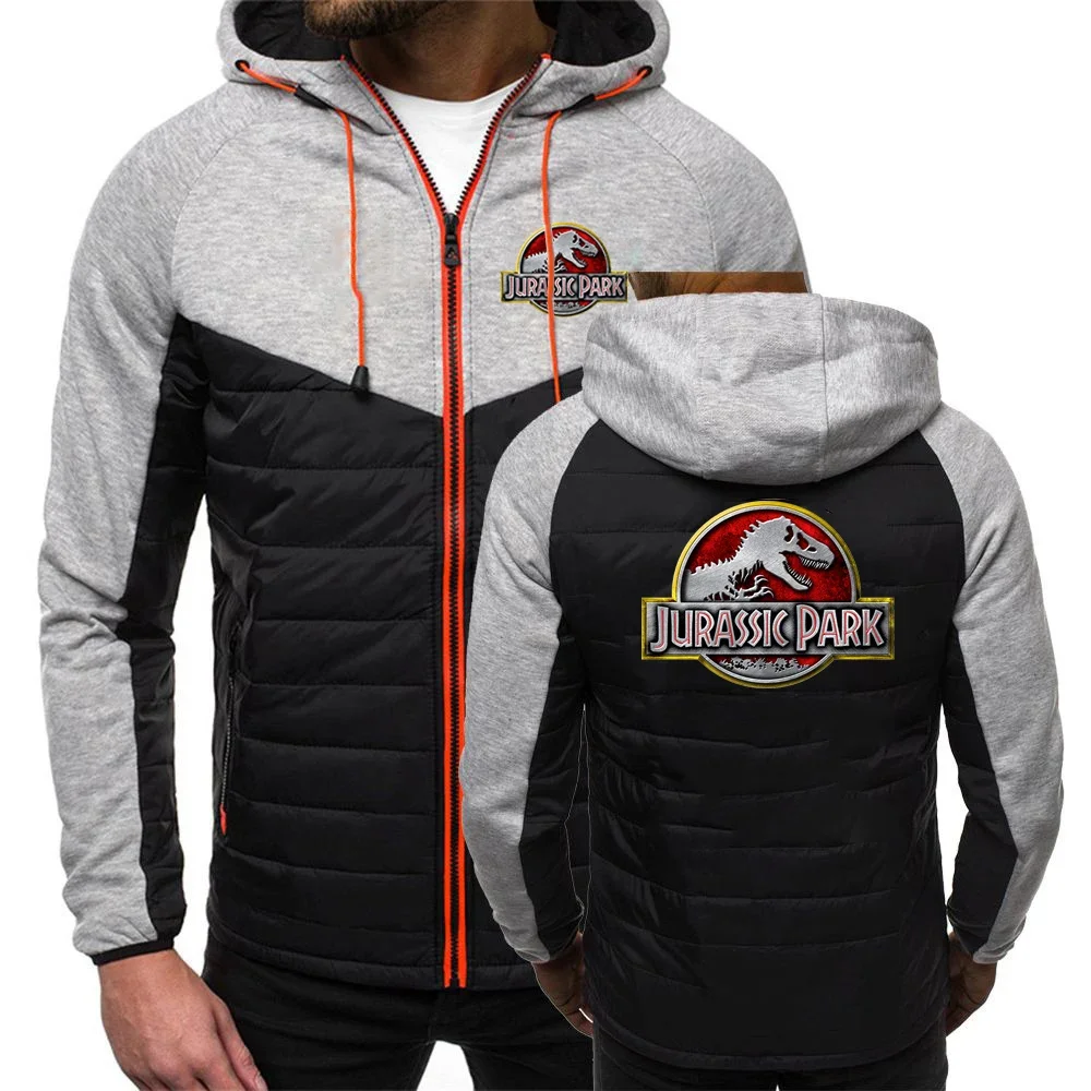 New Spring Autumn Jurassic Park Print Mens Hoodies Classic Fashion Male Casual Long Sleeve Solid Color Padded Zipper Jacket