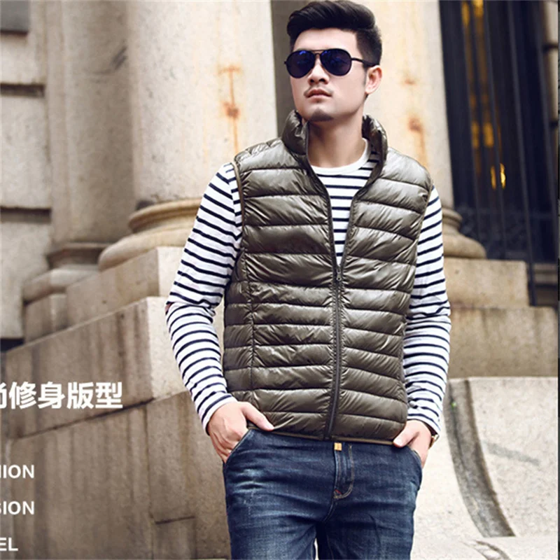 Men Sleeveless Oversize Down Vest Jacket Autumn Winter Light Thin White Duck Down Waistcoat Coat Male Warm Short Tank Outwears