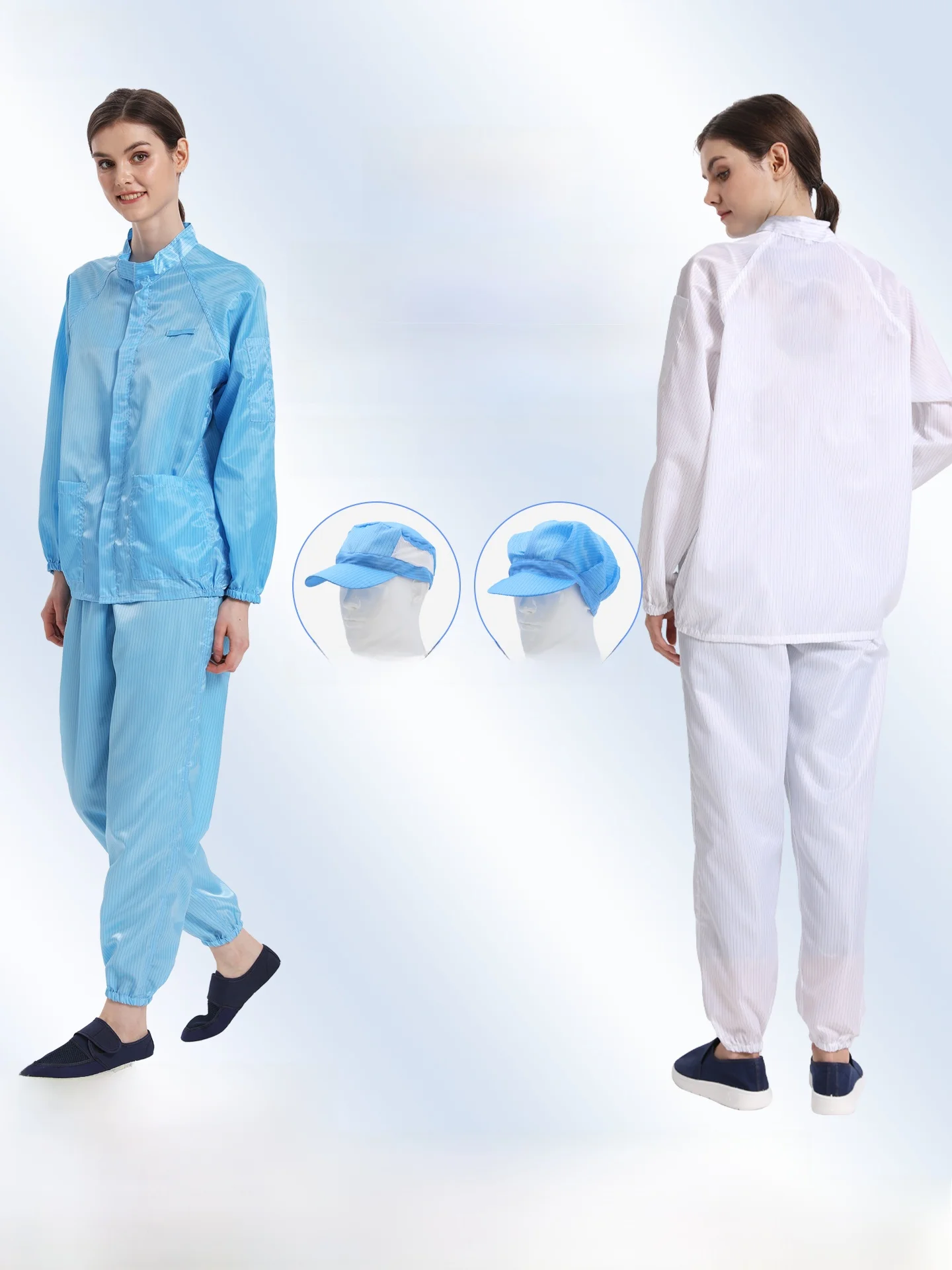 

Костюм для защиты от статического электричества и пыли, сине-белый, для мужчин и женщин, спецодежда для чистых помещений и пищевой промышленности