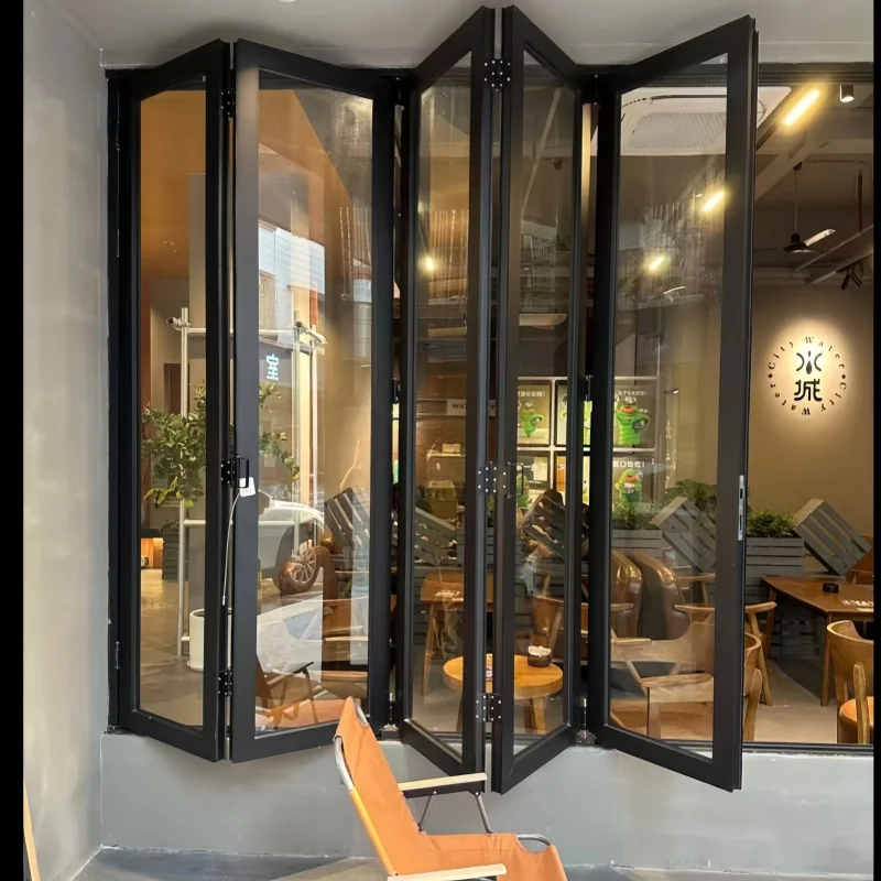 Modern Style Smart Folding Windows Aluminum Frame with Glass Curtains Horizontal Opening for Offices Homes