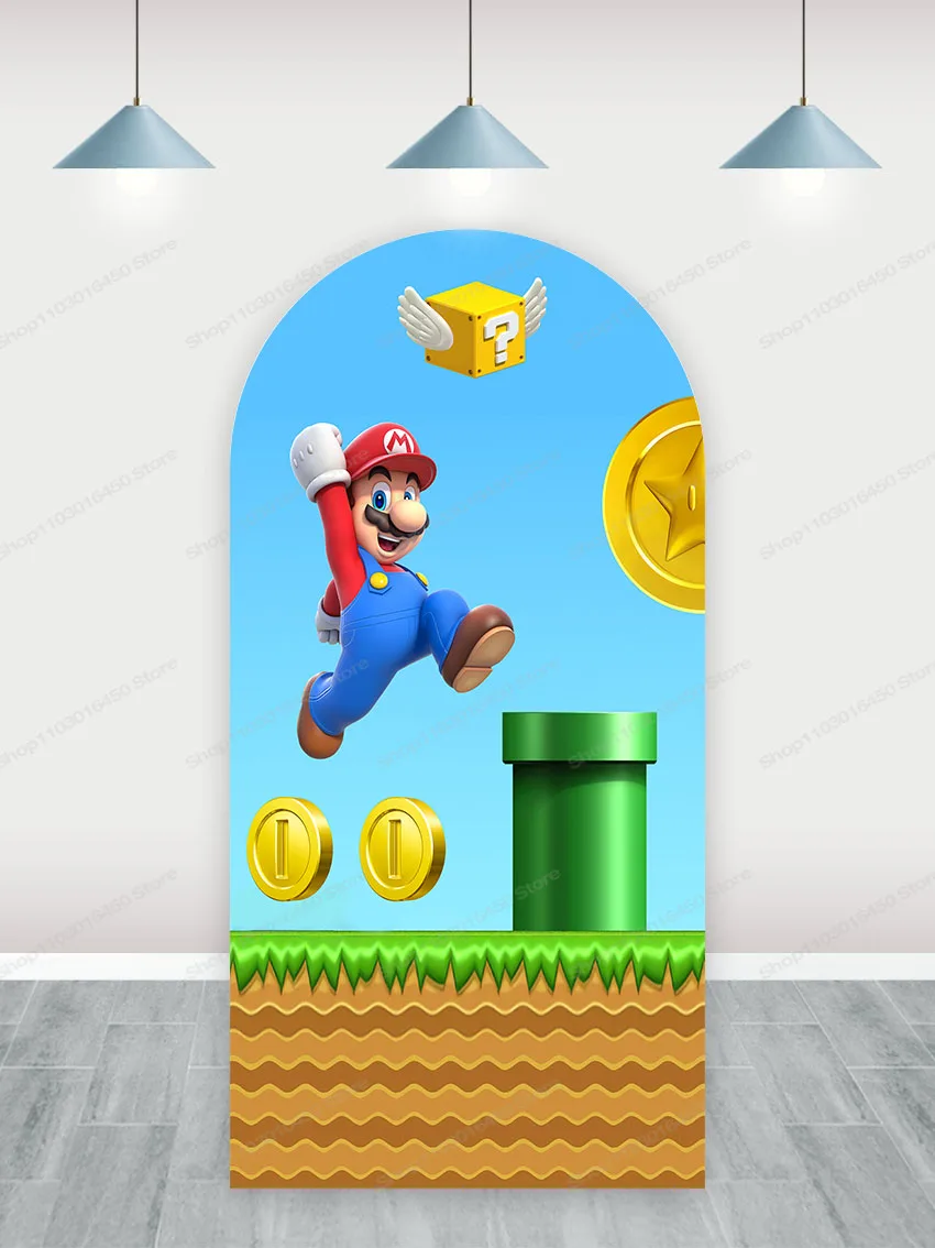 Super Mario Brothers Arch Backdrop Kids Birthday Party Decoration Boys Doublesides Photography Background Polyester Studio Props