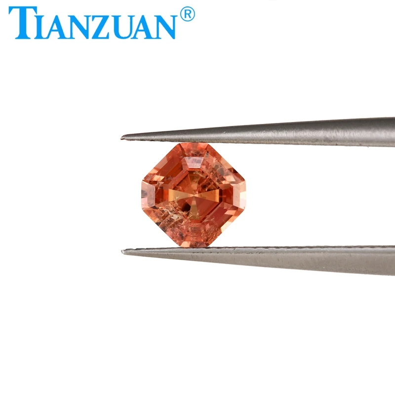 Padparadscha Corundum Lab Grown Sapphire Square Shape  Emerald cut Synthetic Sapphire With Inculsions with AGL Certificate