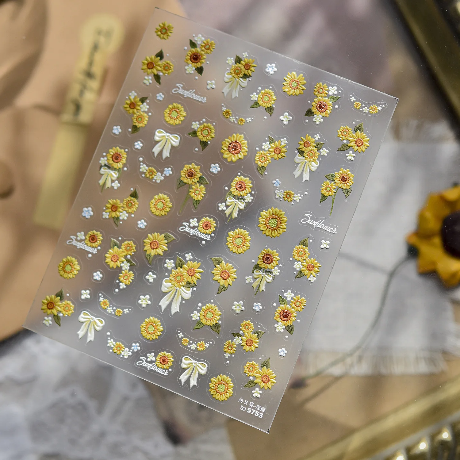 5D Relief Nail Stickers Modern Minimalist Sunflower Nail Decorations Self Adhesive Transfer Sticker For Nails DIY Manicure Decal view 3