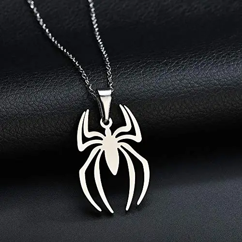 Vintage Fashion Spiderman Stainless Steel Necklace Spell Geometric Shape Pendant Necklace Lady Graduation Gift