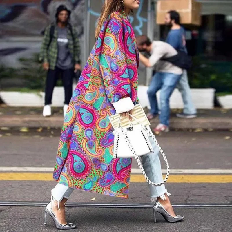 2024 new European and American coats fashion color matching lapel digital printing double-sided woolen coat