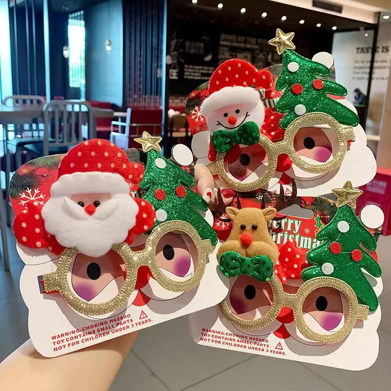 Christmas Funny Glasses Cartoon Plastic Non-woven Santa Claus Snowman Elk Glasses Xmas New Year Decoration Photography Props