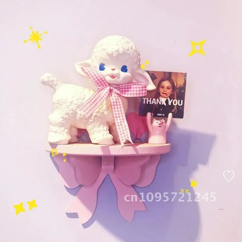 

Cute Wooden Bow Shelf Nordic Girl Toy Decoration Rack Birthday Room Wall-mounted Shelves Decor Pink Party Kids Frame Display