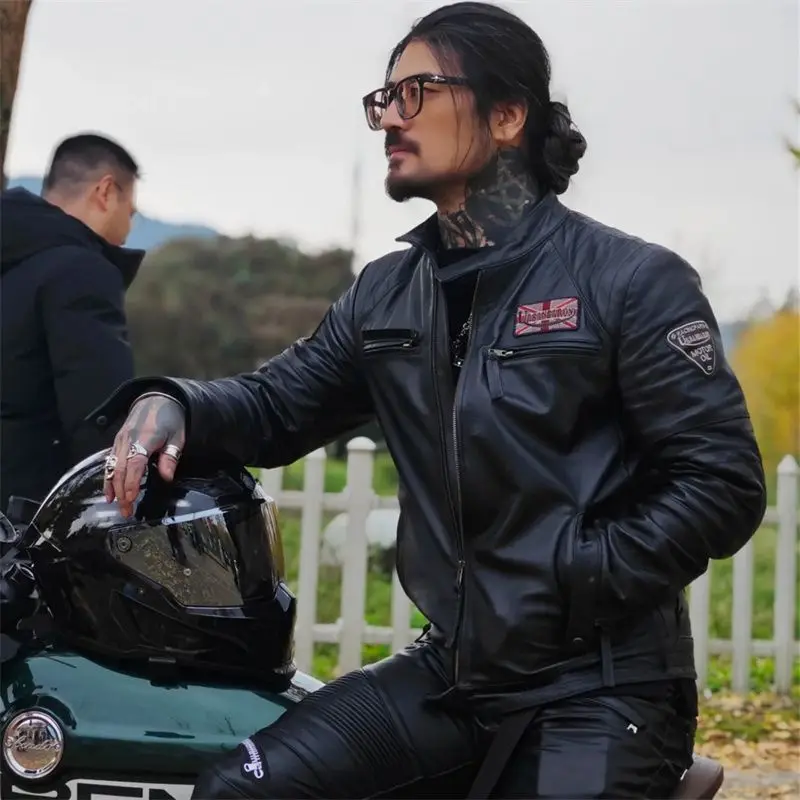 Classic motorcycle model! Stand-up collar multi-standard first-layer cowhide leather men's motorcycle leather jacket