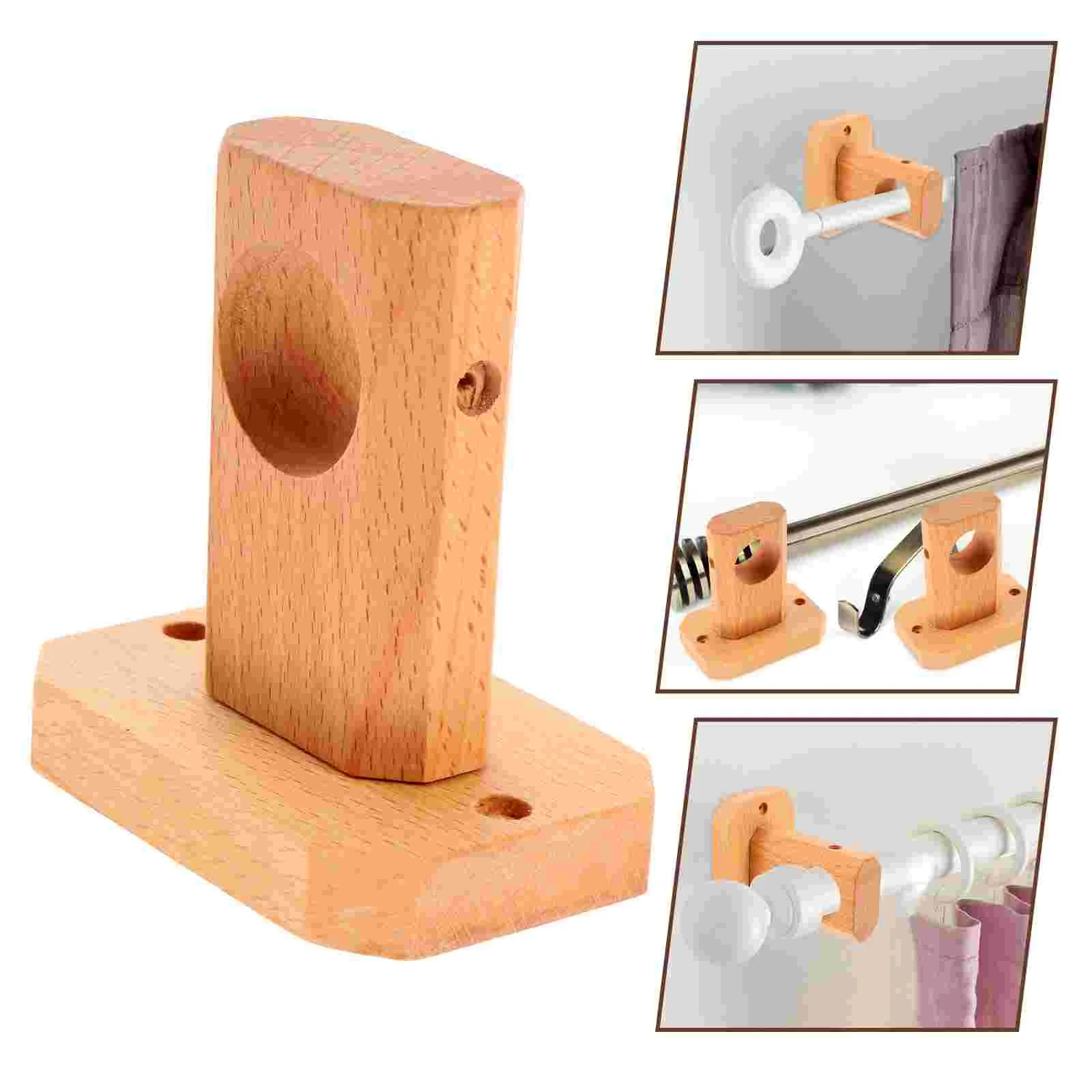 Wood Curtain Rod Bracket Wardrobe Holder Shower Poles for Bathroom Wooden Solid