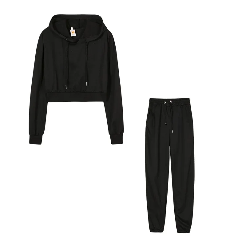 New 2021 Autumn and Winter New Women's Solid Color Hooded Long-sleeved Sweater Fleece Sports Fashion Trousers Casual Suit