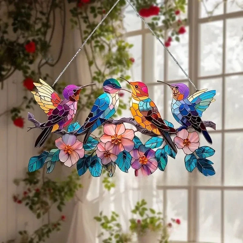 Kreativer Kolibri-Fensterbehang aus Acryl, Sonnenfänger, runde Girlanden-Dekoration, Veranda-Dekoration – Detail 5