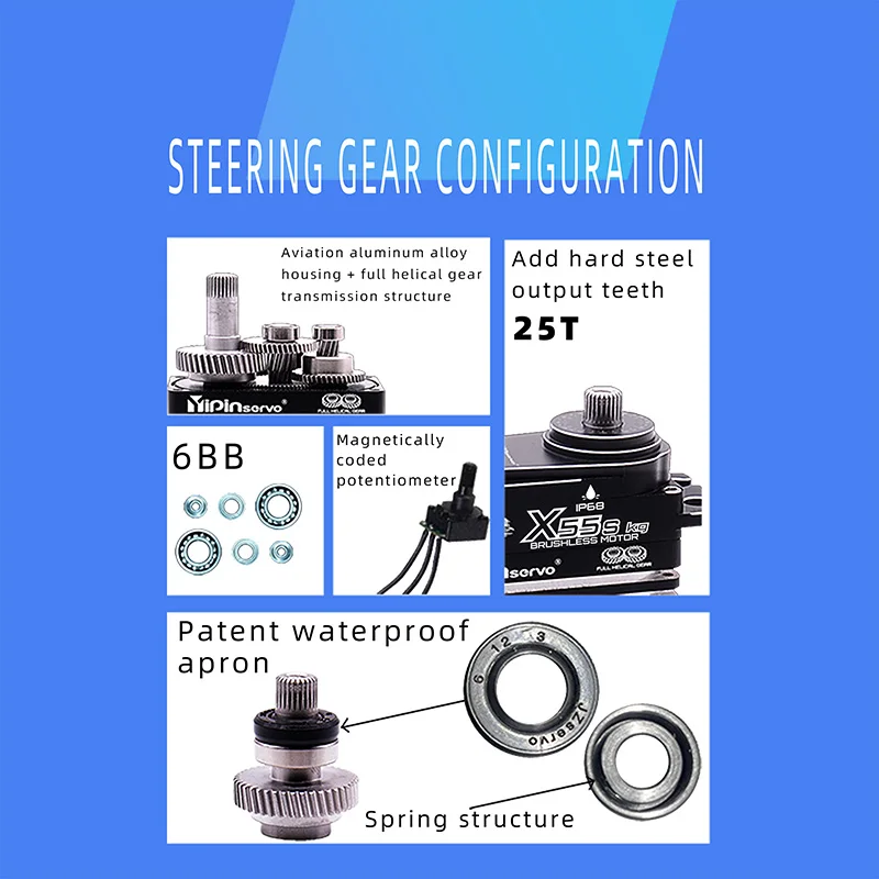 Induct magnético de alto par 8,4 v sin escobillas 55kg Servo engranaje helicoidal de acero impermeable IP68 para coche RC modelo de barco Robot submarino