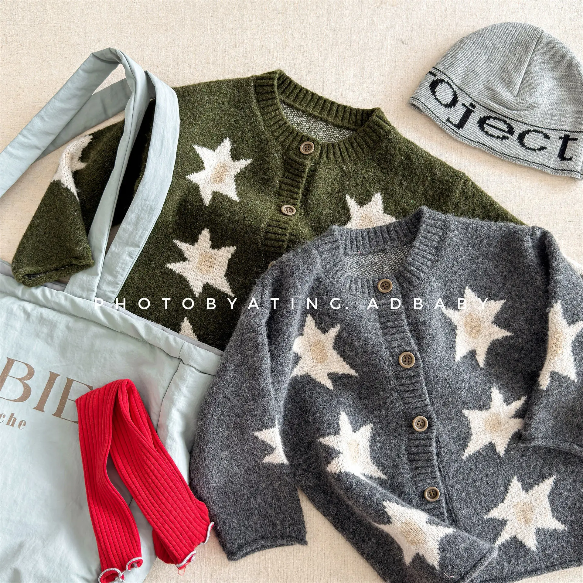 

2025 Winter New Children Long Sleeve Knit Coat Boys Girls Fashion Star Print Sweater Cardigan Baby Warm Jacket Kids Clothes