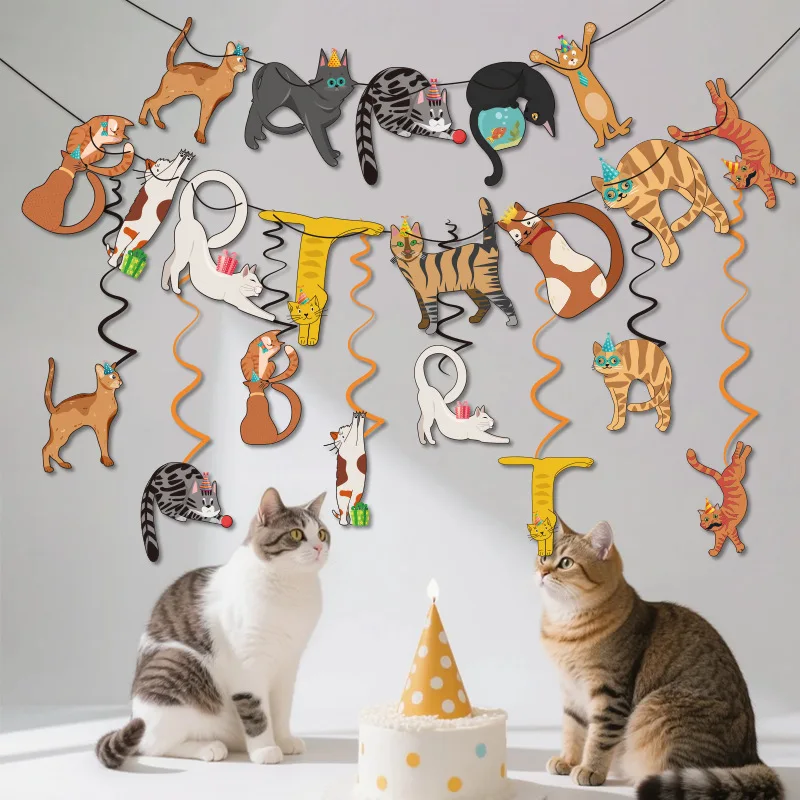 

Happy Birthday Banner with Kitten Theme, Boys and Girls Party Banner Decoration, Cat Theme Party Gift