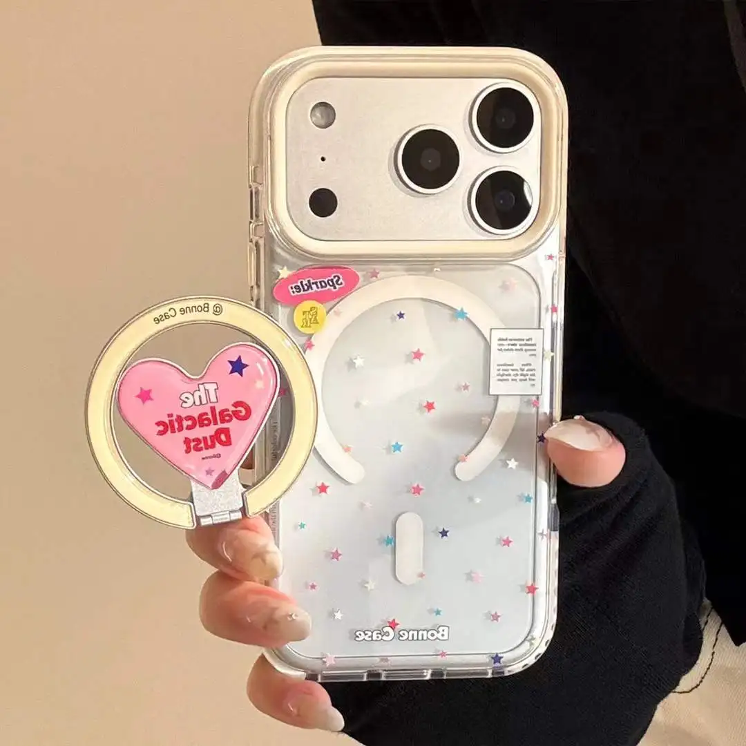 인스 한국 풀스크린 스타 브라켓 마그네틱 맥세이프 폰 케이스 아이폰 17 16 15 14 13 프로 맥스 Y2K 카와이 만화 커버