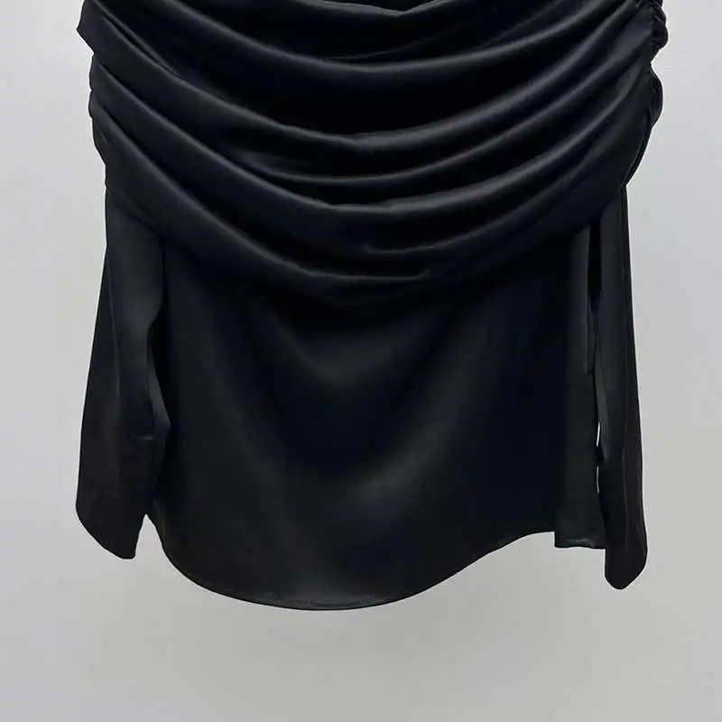 

Women's Black One Shoulder Acetic Acid Top Fashion Sexy Folds Long Sleeve Tube Top Tees 2024 Summer New High End Y2K Clothing
