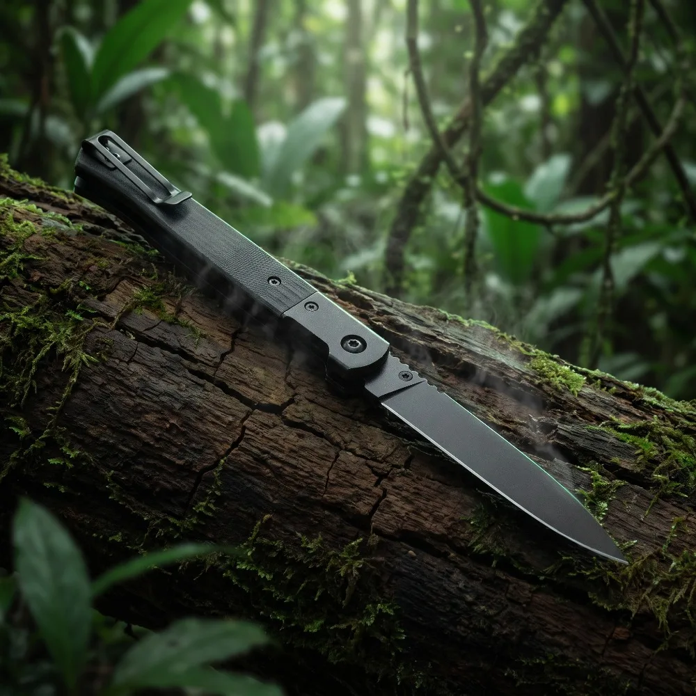60 Series Black Foldable Pocket Knife 440C Blade Durable G10 Handle Multifunctional Camping Fishing Utility Knife