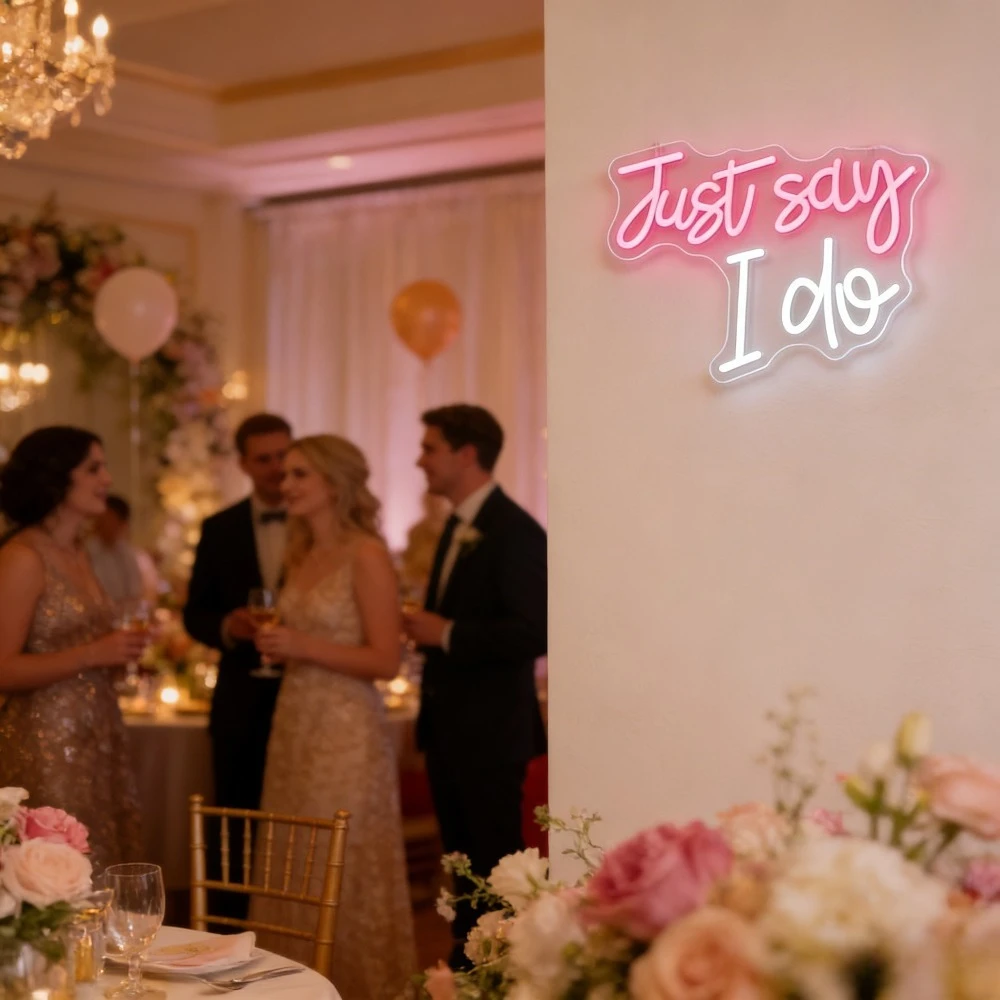 Just Say I Do LED Neon Sign Pink White USB Powered Night Light Wedding Engagement Party Bridal Shower Wall Decoration