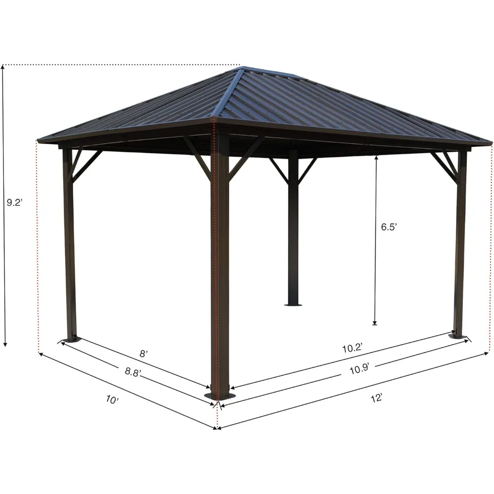 

10'x12' Hardtop Gazebo Permanent Metal Pavilion with With 2-Layer Sidewalls Curtains, Customized