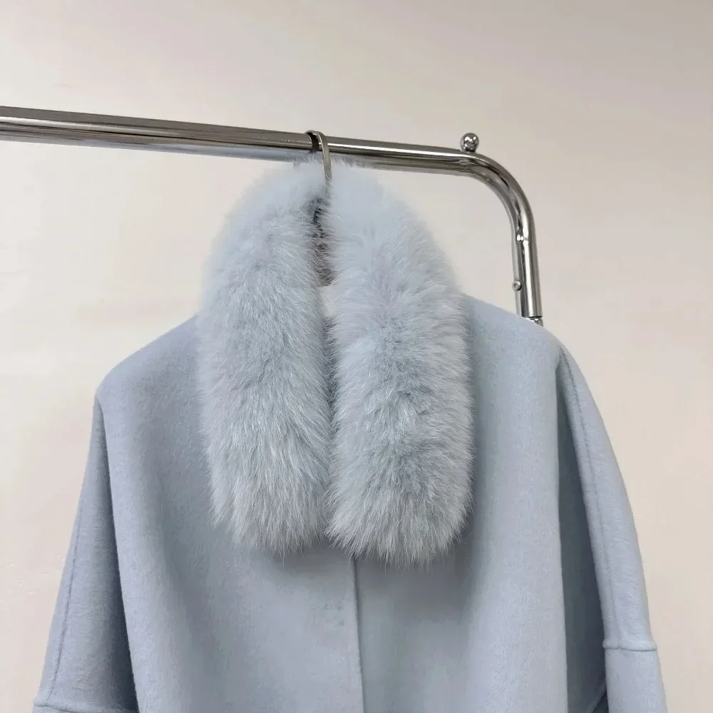 Soft Woolen Coats Cuffs Double-sided Wool Overcoats 2024 New Autumn Winter Korean Fashion Removeable Natural Fox Fur Collar Fur