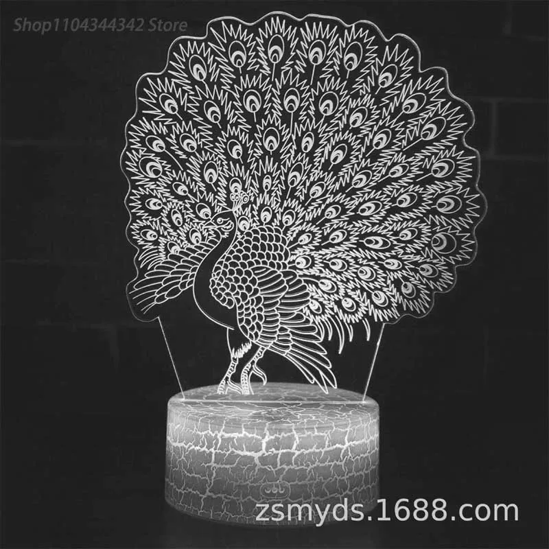 3D Acrylic Creative Peacock Night Light Living Room Bedhead Creative Parent Child Toy Gift Display Light USB Atmosphere Light