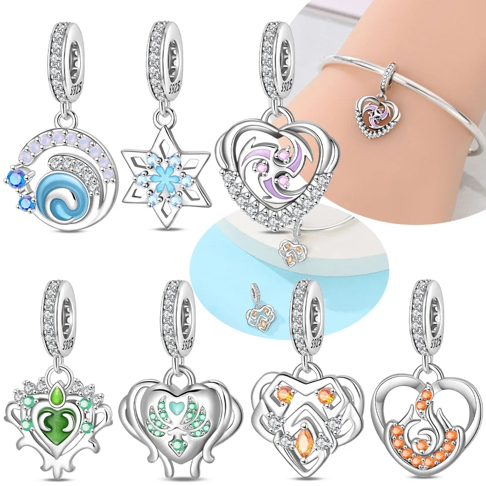 Exquisito Original 925 plata naranja llama copo de nieve energía viento agua madera encantos cuenta pulsera mujer joyería conjunto de regalo fino