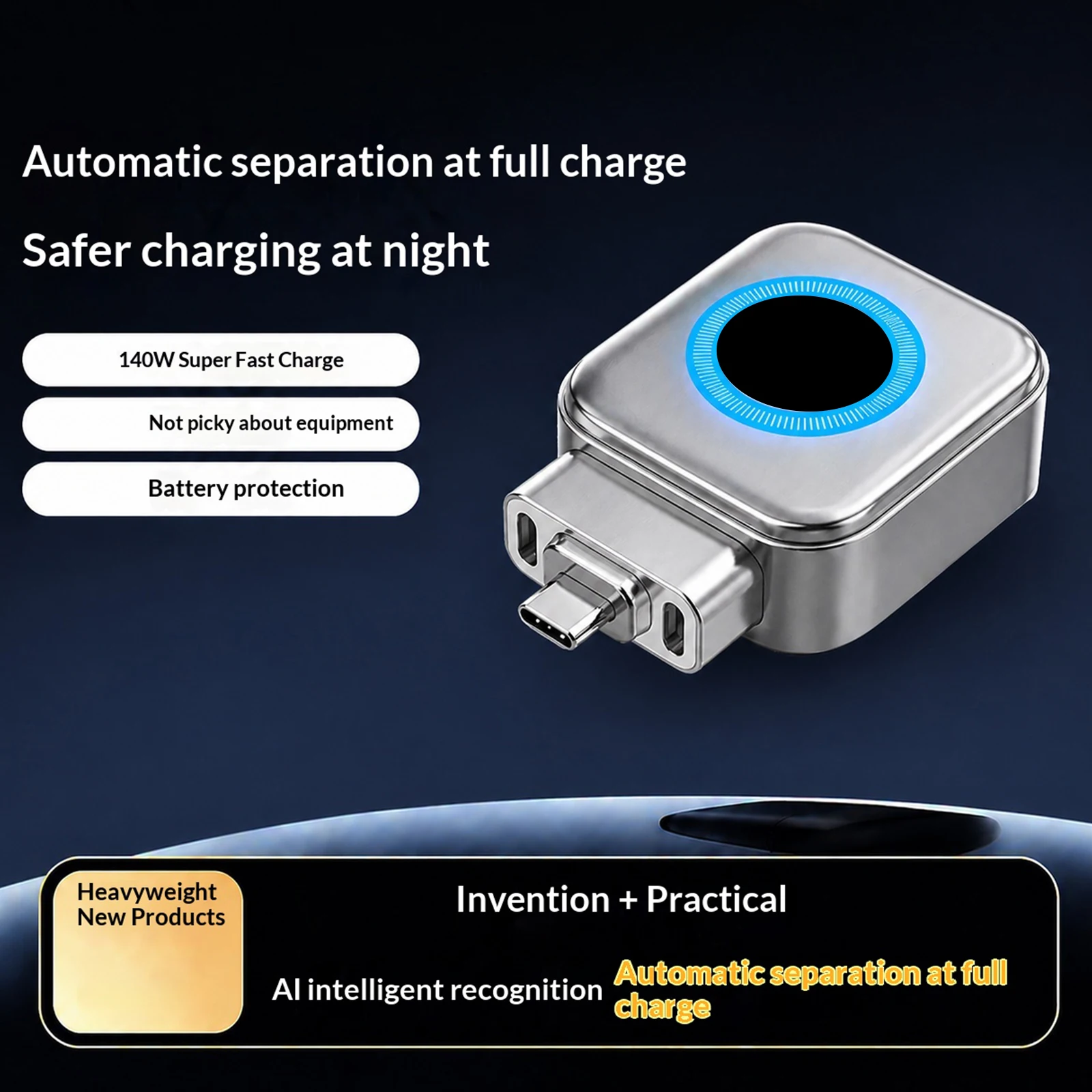 140W Type-C Fast Charging Data Cable Separator Anti-Overcharge Smart Power-Off Charger Adapter for Mobile Phone/Tablet/Laptop