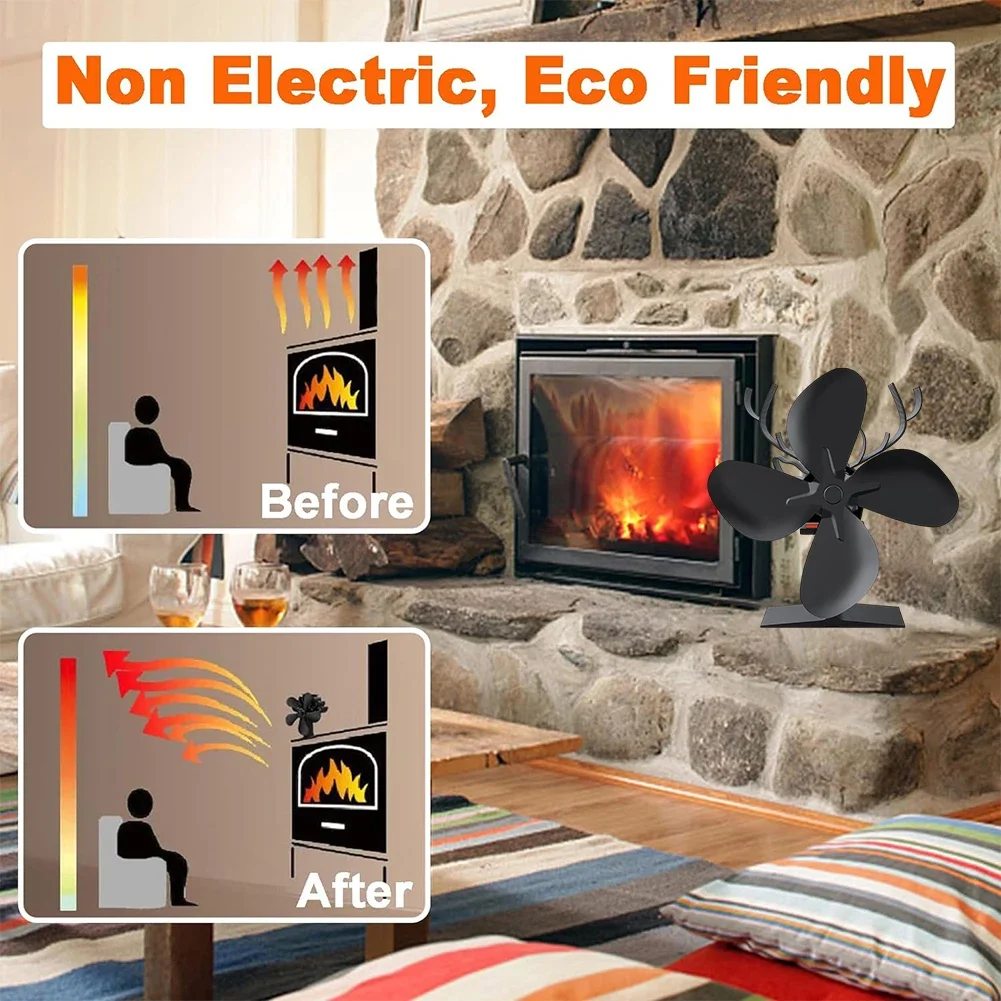 EcoFriendly 4 Blade Chimney Fan Silent Circulation Wood Burning Fireplace Fan Real Hot Power Efficient Heat Distribution