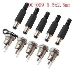 10Pcs DC099 5.5x2.1mm Metal Plastic Male Plug DC Power Socket Female Jack Screw Nut Panel Mounting Connector