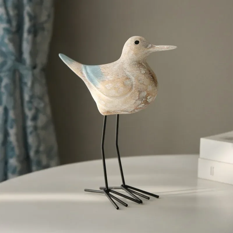 Mediterranean Style Hand Carved Wooden Seabird Home Decorative Ornament Vintage Wood Bird Craft for Window Display