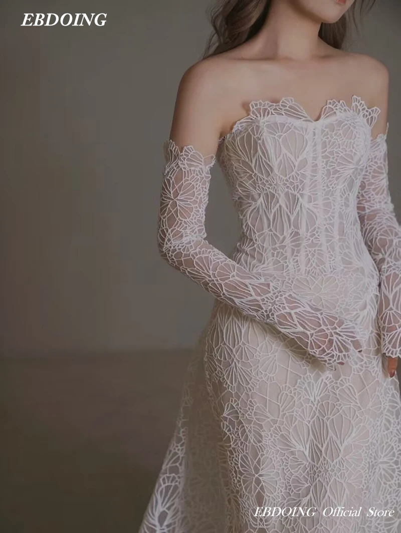 Robe De mariée sirène 2 en 1 en dentelle, avec manches longues détachables, sur mesure, grandes tailles, nouvelle collection