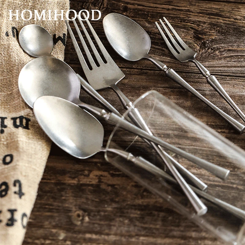 Vintage Tableware Retro Kitchen Dinnerware Knife Dessert Fruit Fork Food Grade 304 Stainless Steel Coffee Spoons Photography