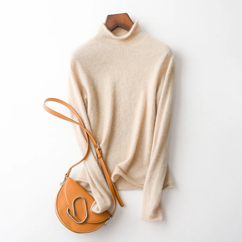 المرأة 100% سترة الكشمير المعنقة وهمية الرقبة البلوز الخريف الشتاء الأساسية طويلة الأكمام أسفل سترة الكشمير المعنقة لينة الدافئة تريكو #1