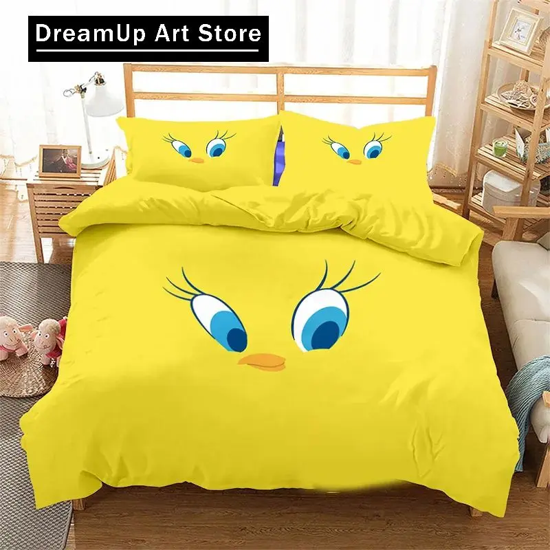 3D Print T-Tweetys Bird Bedding Set Pillowcase Cartoon Duvet Cover Double Twin Full Queen King Adult Kids Bedclothes Quilt Cover