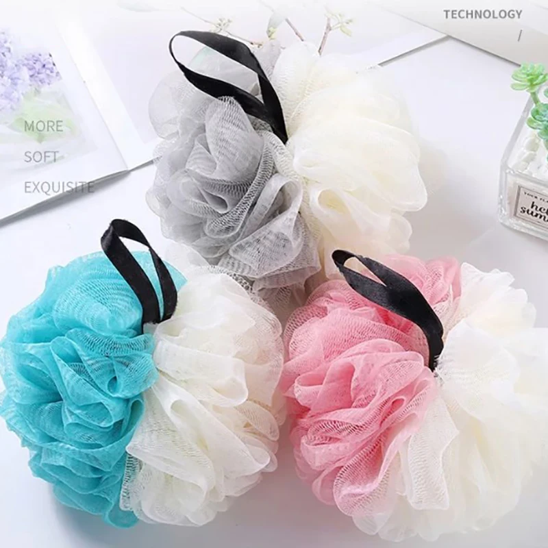 Large Bi-Colour Shower Balls Colourful PE Soft Frosted Bubble Bath Flower Flower Soft Scrubbing Bubble Net Two Color Bath Flower