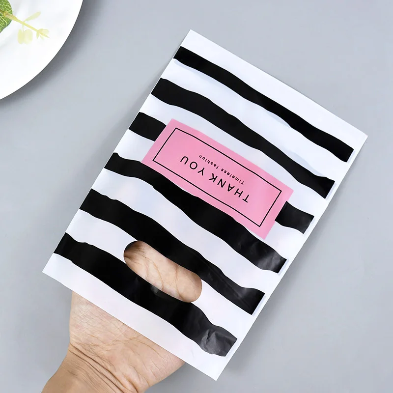 50Pcs/lot Black & White Striped Bags Packaging Gift Small Plastic Jewelry Thanks You Shopping Bags For Shop