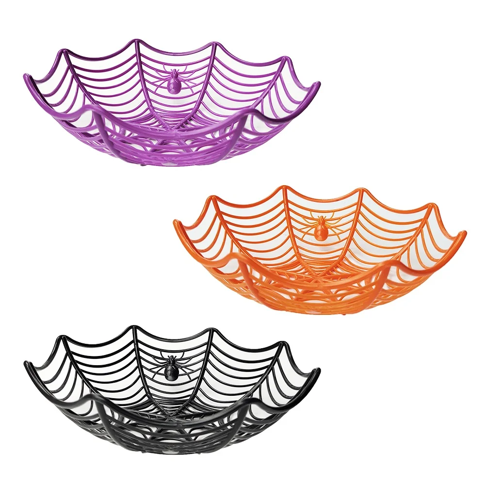 1pc Halloween Candy Basket Black Orange Spider Web Bowl Biscuit Packaging Basket Fruit Plate Trick or Treat Halloween Decoration