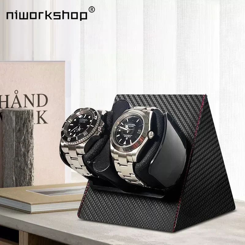 Niworkshop Automatic Watch Winder, Luxury PU leather 2 Slots Watch Storage Case with Quiet Motor, Memory Cotton Watch Pillow