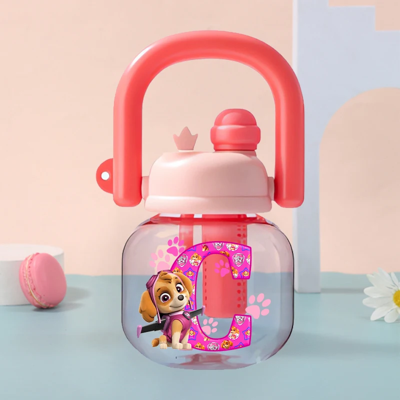 

Paw Patrols Water Bottle with Straw Girls Anime Skye Letter A-Z Cup Kids Summer Outdoor Sport 850ML Portable Mug Children Gift