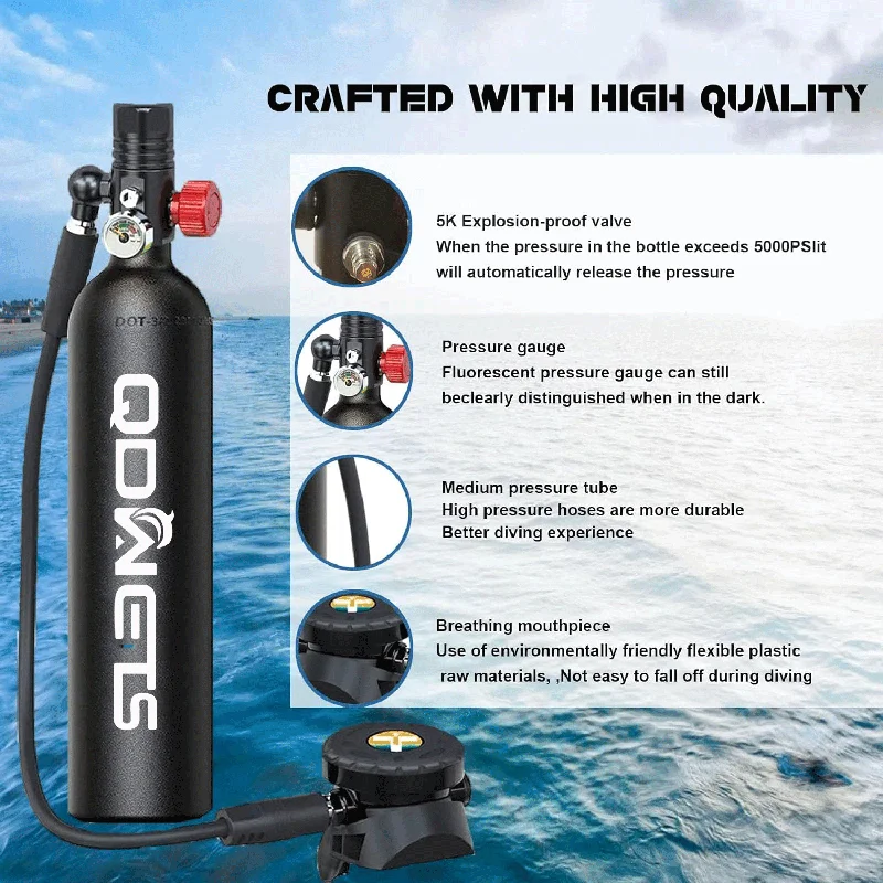 1L Scuba Diving Tank Professional Diving Equipment Underwater Breathing Scuba Tank Oxygen Cylinder 15-25 Minutes QDWETS