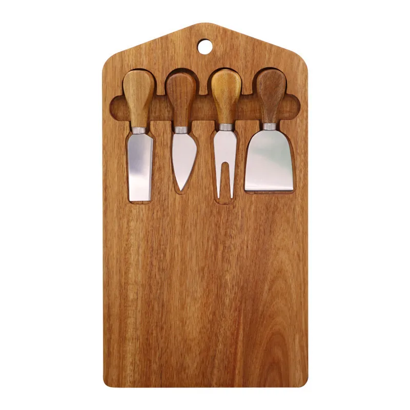 

Cheese Tray 5-piece Set Wood Cheese Cutting Board with Knife and Fork Kitchen Tools Sets