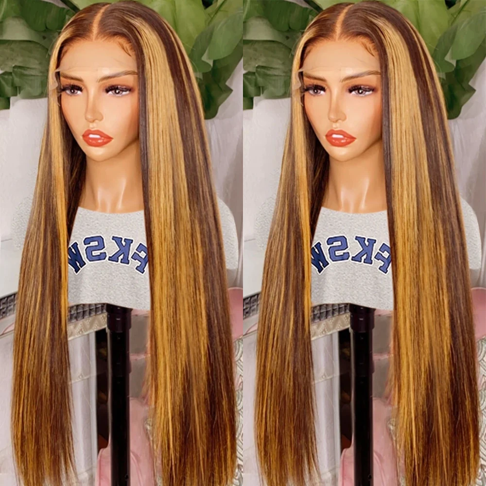 40 Inch Bone Straight Highlight Wig Human Hair 4/27 Ombre 13x4 7x5 Ready To Wear Honey Blonde Colored Human Hair Wigs For Women