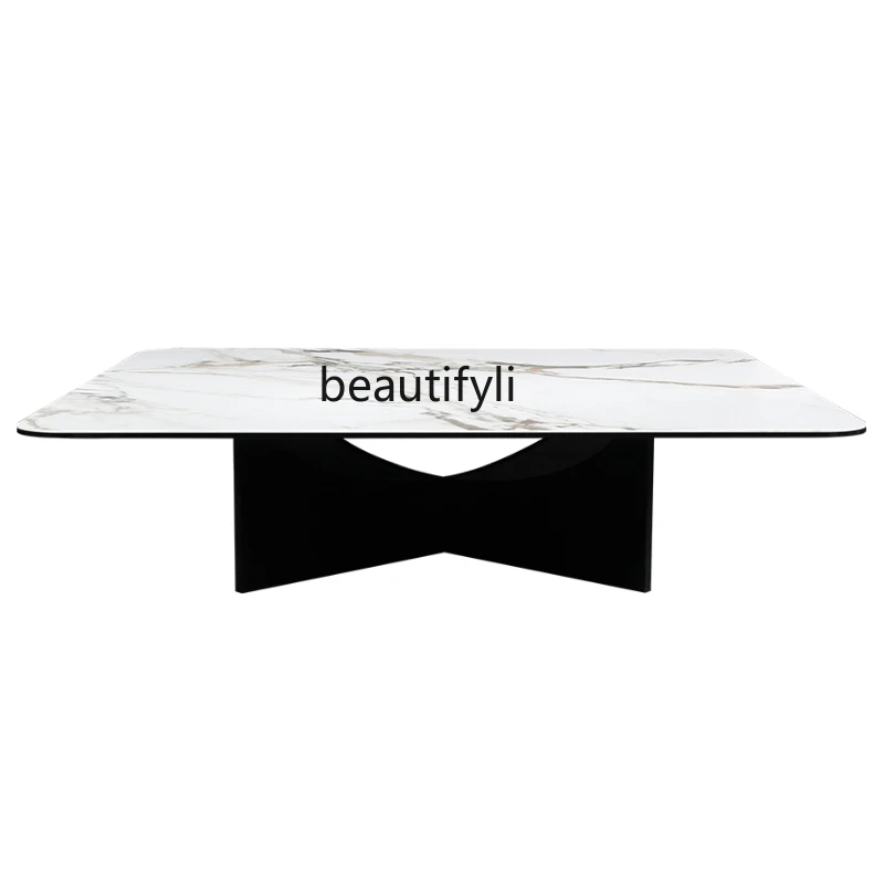 

Italian minimalist coffee table marble light luxury modern living room home designer square rock slab tea table