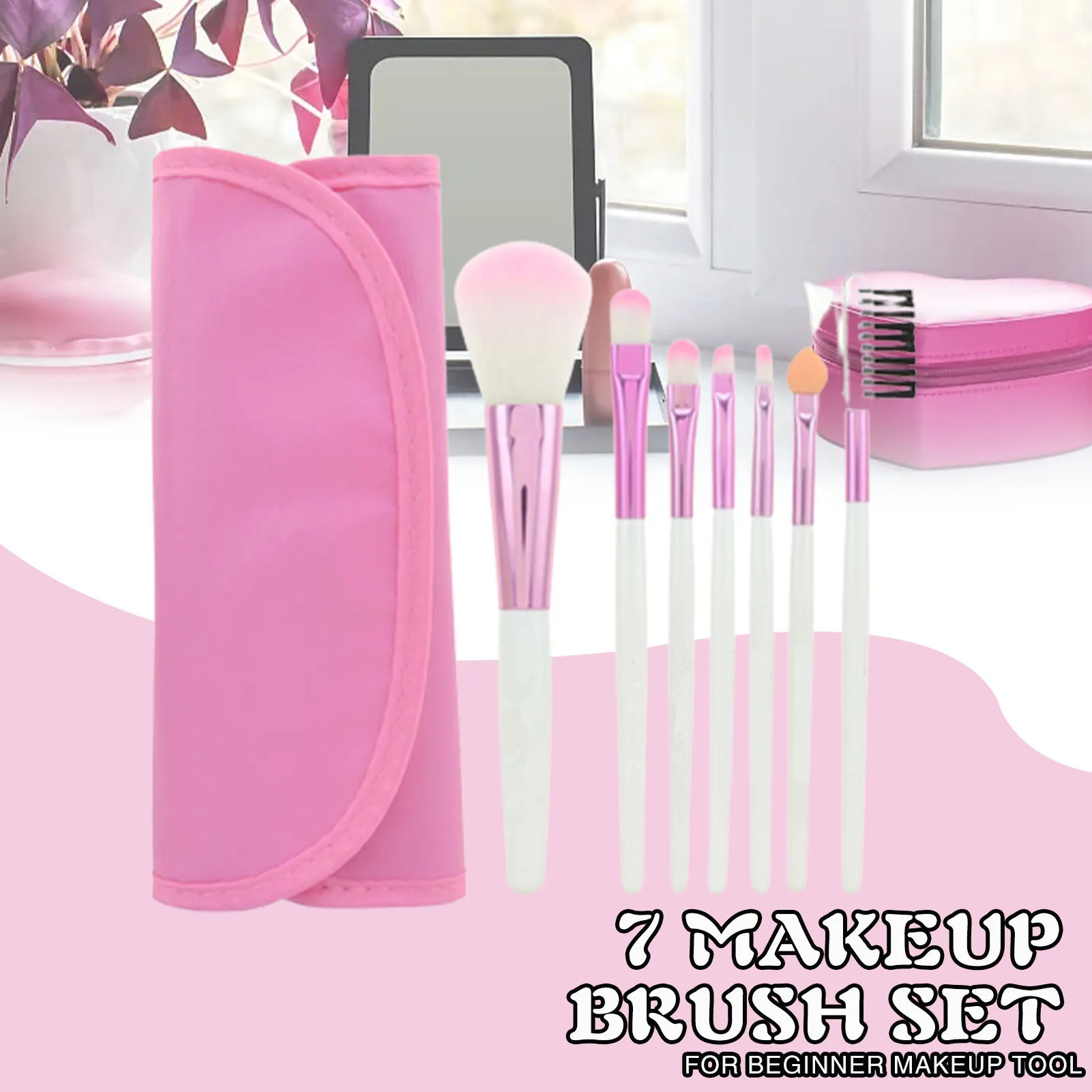 7Pcs Portable Makeup Brush Set Easy to Clean 5 Colors Makeup Brushes for Makeup Grooming Tools TUE88