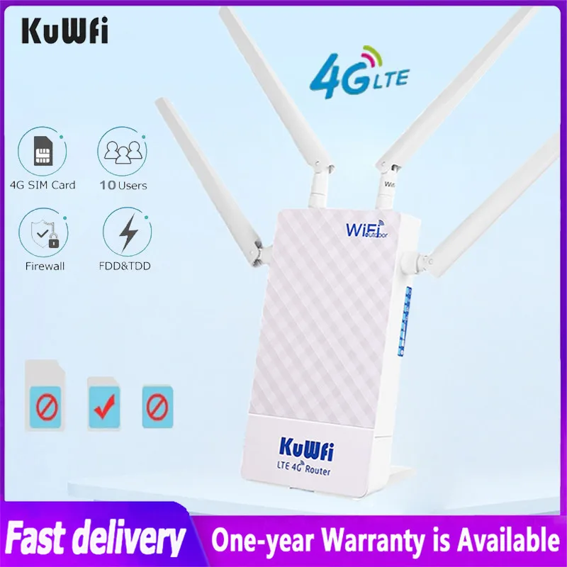 

KuWFi 4G Wifi Router 150Mbps Outdoor Waterproof Router Hotspot WAN/LAN Port With SIM Card Slot Supply 10 Users With 4 Antennas