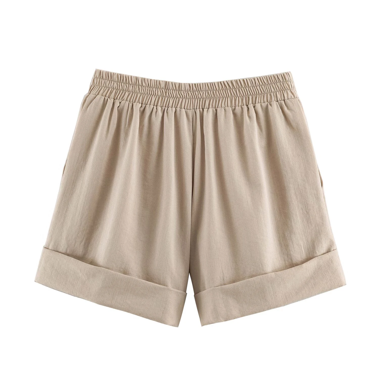 European and American style summer new product women's commuting style button zipper high waisted rolled hem casual shorts