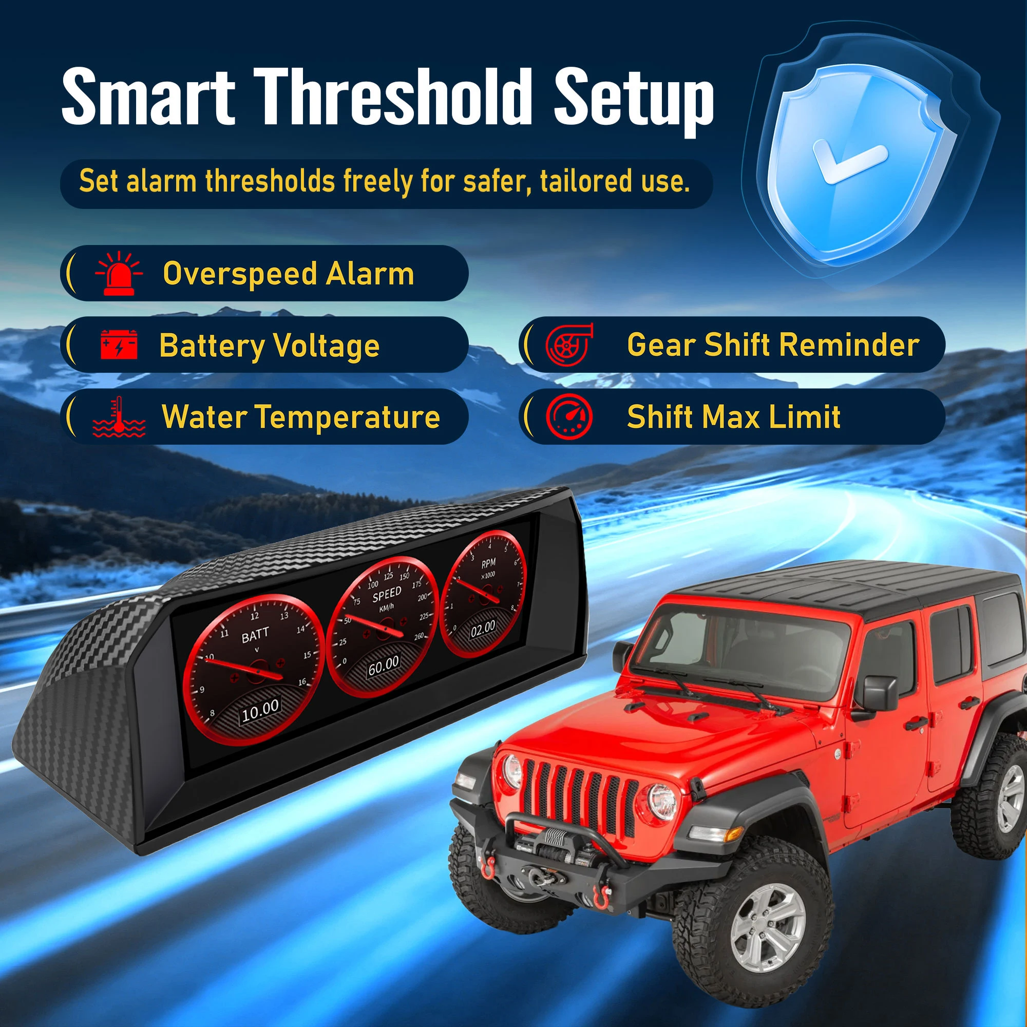 OBD Smart Triple Gauge Altitude Real-Time RPM Fuel Consumption Water Temperature Voltage GPS Inclinometer HUD Head-Up Display
