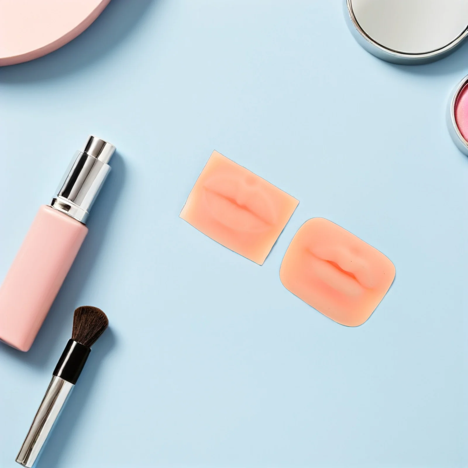 

2Pcs Silicone Practice Lips Mold 5D Realistic Makeup Tattooing Skin Simulation Square Round Lip Mold for Piercing