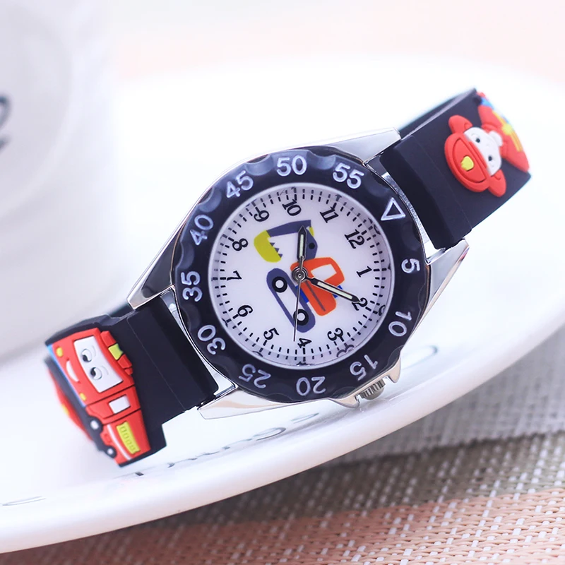 

Fashion Cool Boys Girls Students Cartoon Fireman Firetruck Watches Little Kids Babies Excavator Silicone Birthday Gifts Watches